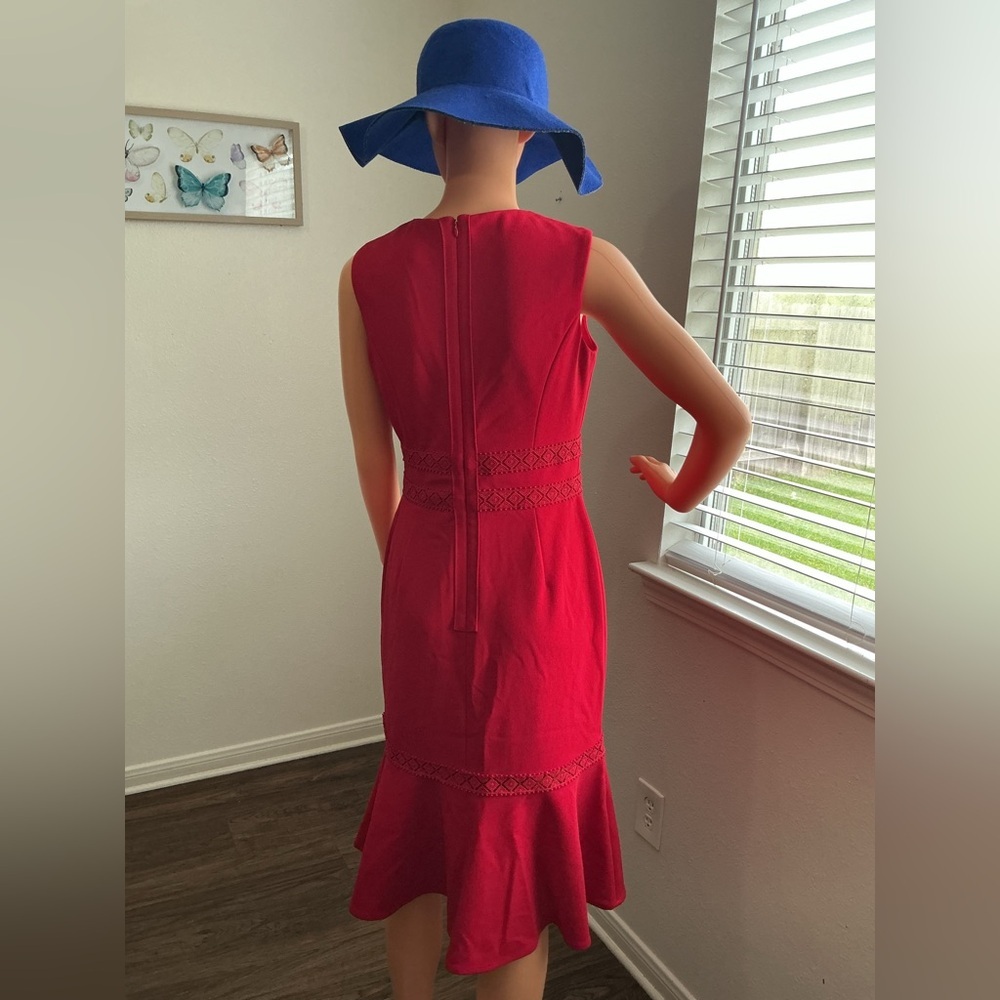 Calvin Klein Red Sleeveless Lace-Trim Midi Dress Size 4 - Picture 4 of 9